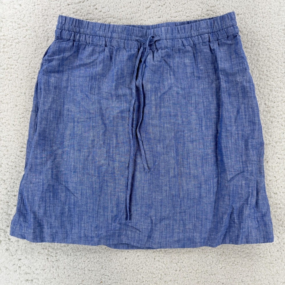 Talbots Skirt Womens Large Blue Chambray Linen Blend Knee Length Drawstring NWT